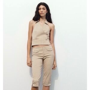 Zara Gingham Capri Pants Cropped Checkered Trousers